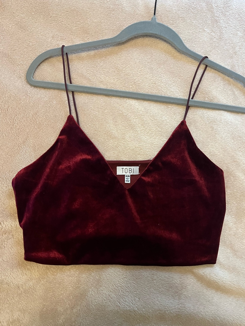 Tobi Velvet Dark Red Crop Top Tank Spaghetti Strap V- Neck